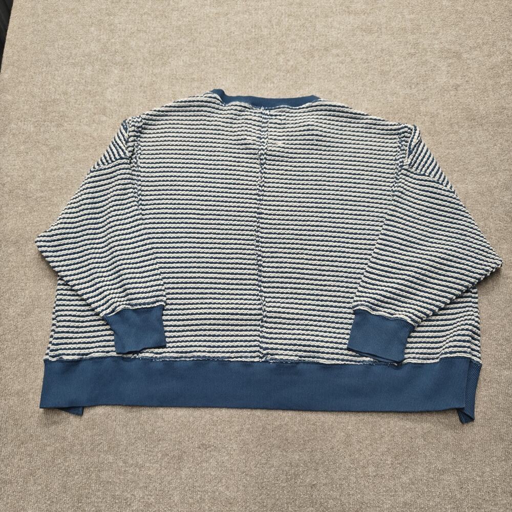 American Eagle Big Hug Notch Neck Waffle Sweatshirt Size XL White Blue Stripe - Picture 2 of 5